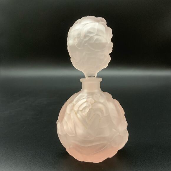 Vintage I.W. Rice & Co. Embossed Rose Pink Frosted Glass Empty Bottle Irving - Picture 1 of 12